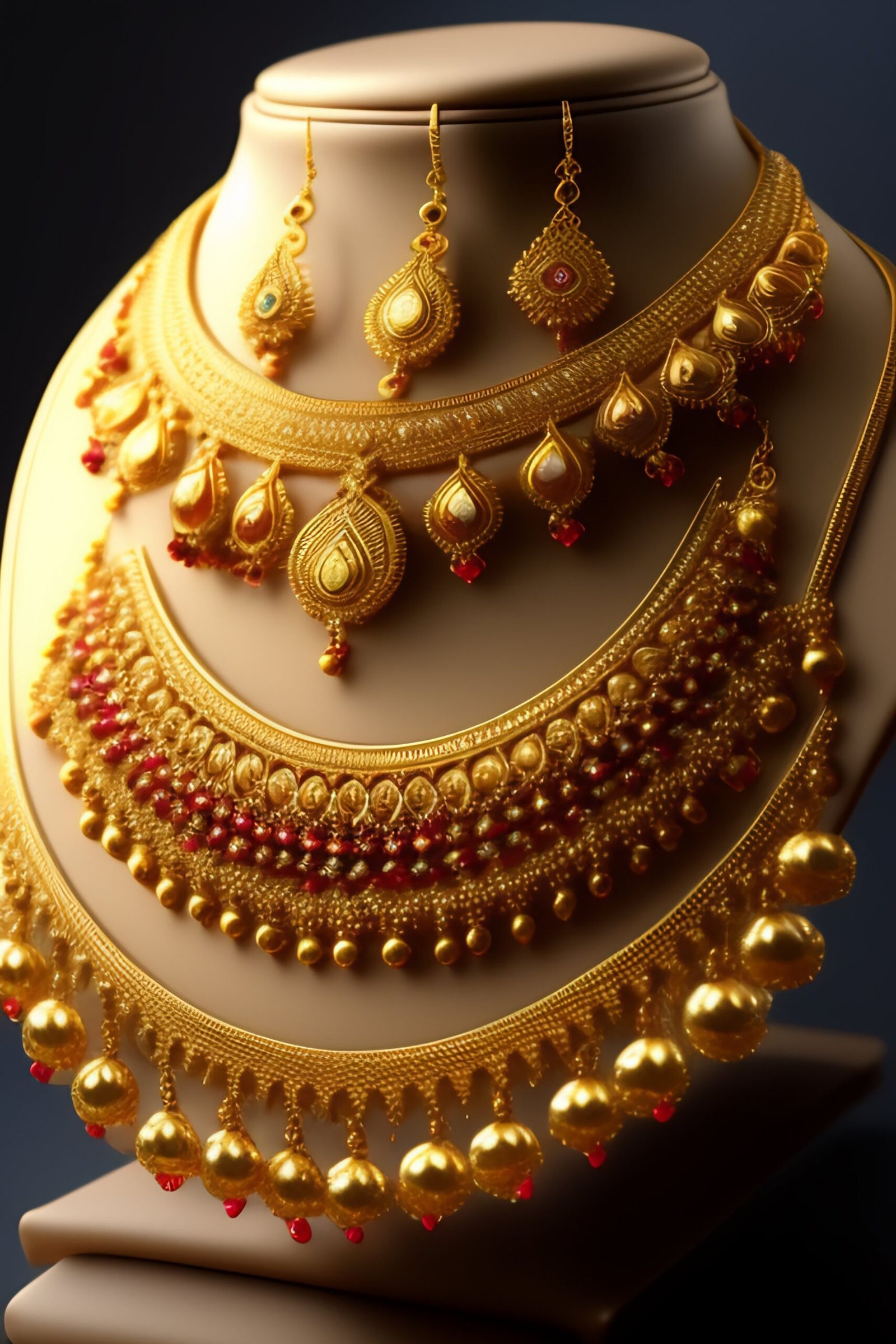 gold-necklaces-with-red-beads-gold-beads